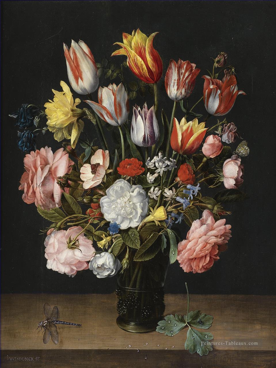 A Nature morte DE TULIPES ROSES BLUEBELLS DAFFODILS Ambrosius Bosschaert Peintures à l'huile